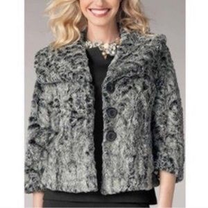 CABi gray‎ fluffy crop jacket coat women’s size XS faux fur cropped